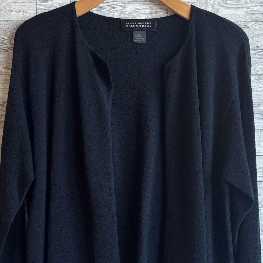 Black‎ Wool Cardigan Sweater Open Front Ellen Tracy women’s large